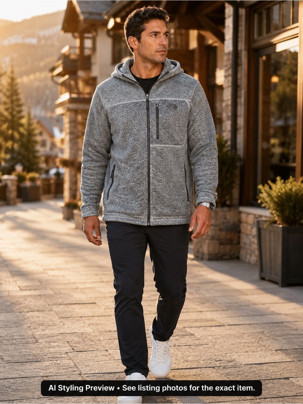 The North Face Men’s XXL Gray Blue Hooded Sweater Fleece Jacket Full Zip